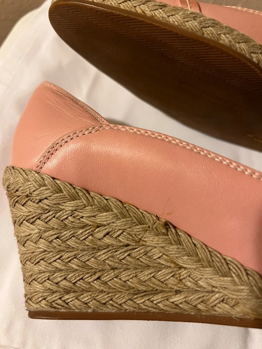 Salvatore Ferragamo 7 1/2 C  Pink Leather Bow Espadrille Wedges Shoes Pumps - Picture 9 of 13